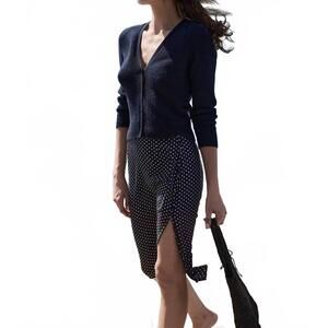 NEW DÔEN laurie midi skirt in navy white polka dots